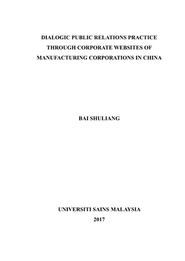 Dialogic Public Relations Practice Through Corporate Websites of Manufacturing Corporations in China