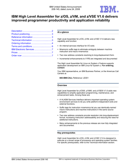 IBM High Level Assembler for Z/OS, Z/VM, and Z/VSE V1.6 Delivers Improved Programmer Productivity and Application Reliability