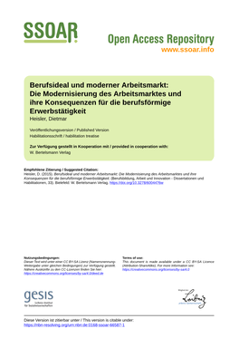 Berufsideal Und Moderner Arbeitsmarkt: Die Modernisierung Des Arbeitsmarktes Und Ihre Konsequenzen Für Die Berufsförmige Erwerbstätigkeit Heisler, Dietmar