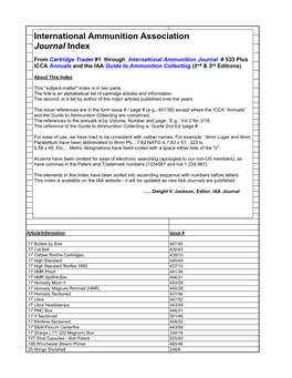 Cumulative Index of the the International Ammunition Journal