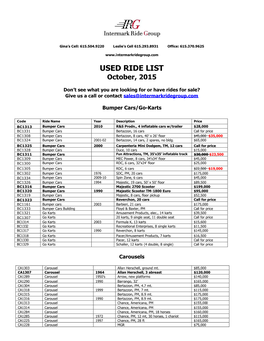 USED RIDE LIST October, 2015