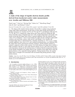 A Study of the Shape of Topside Electron Density Profile Derived from Incoherent Scatter Radar Measurements Over Arecibo and Millstone Hill