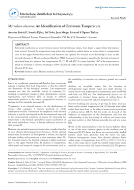 Myrmeleon Obscurus: an Identification of Optimum Temperature