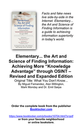 Elementary... the Art and Science of Finding Information: Achieving More