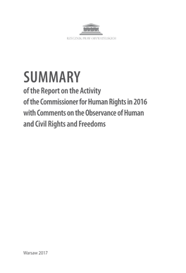 Summary of the Report on the Activity of the Commissioner for Human Rights in 2016 with Comments on the Observance of Human and Civil Rights and Freedoms