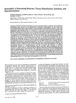 Dynorphin a Processing Enzyme: Tissue Distribution, Isolation, and Characterization1