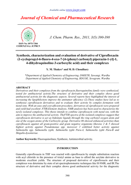 Synthesis, Characterization and Evaluation of Derivative Of
