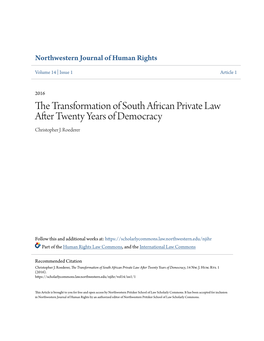 The Transformation of South African Private Law After Twenty Years of Democracy, 14 Nw