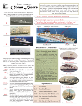 Ocean Liners Are Sometimes Called Steamliners, Steamships, Or Steamers