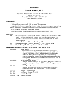 Curriculum Vitae Mark L Paddock, Ph.D