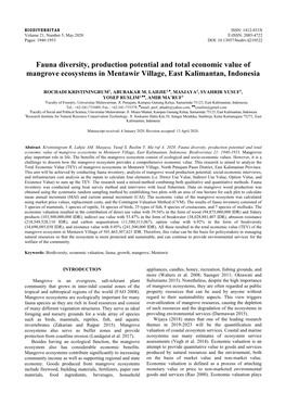 Fauna Diversity, Production Potential and Total Economic Value of Mangrove Ecosystems in Mentawir Village, East Kalimantan, Indonesia