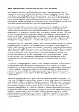 Who Is the Cornish Voter? Social Variables and Party Choice in Cornwall