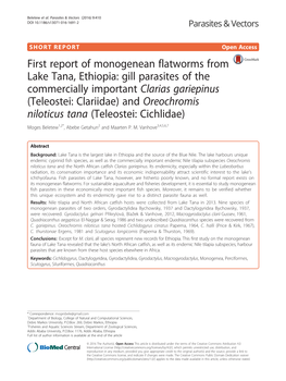 First Report of Monogenean Flatworms from Lake Tana