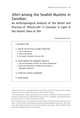 Sihiri Among the Swahili Muslims in Zanzibar: an Anthropological Analysis of the Belief and Practice of 