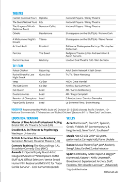 Education/Training Skills Theatre Tv/ Film