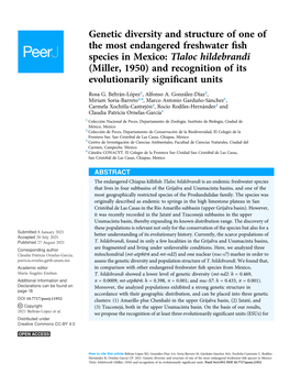 Tlaloc Hildebrandi (Miller, 1950) and Recognition of Its Evolutionarily Signiﬁcant Units