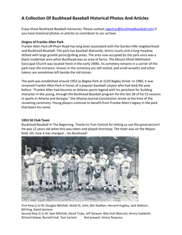 A Collection of Buckhead Baseball Historical Photos and Articles