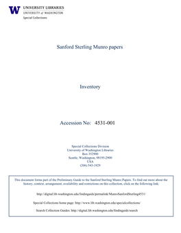 4531-001 Sanford Sterling Munro Papers Inventory Accession