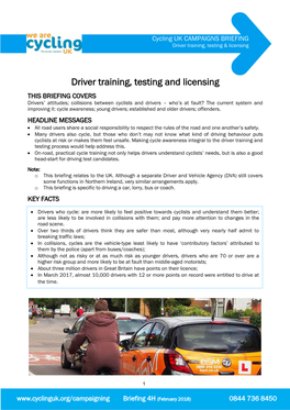 Driver Training, Testing and Licensing