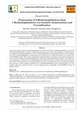 Preparation of 2-Methylnaphthalene from 1-Methylnaphthalene Via Catalytic Isomerization and Crystallization