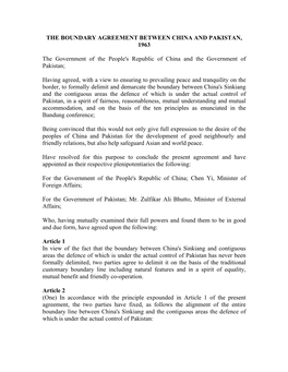 The Boundary Agreement Between China and Pakistan, 1963