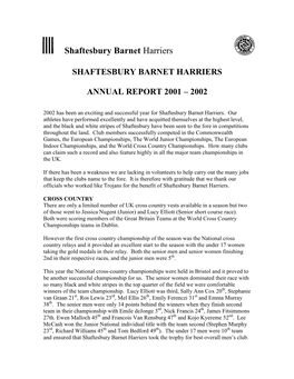 Shaftesbury Barnet Harriers Annual Report 2001