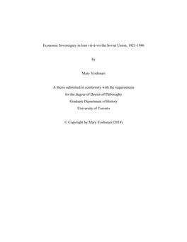 Economic Sovereignty in Iran Vis-À-Vis the Soviet Union, 1921-1946