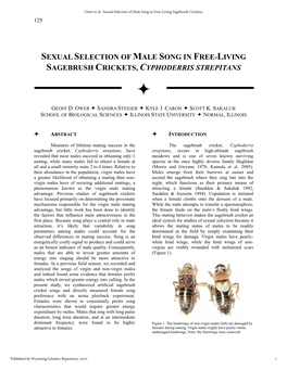 Sexual Selection of Male Song in Free-Living Sagebrush Crickets, Cyphoderris Strepitans