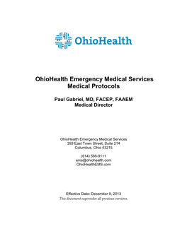 Ohiohealth Emergency Medical Services Medical Protocols