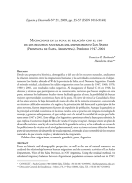 Migraciones En La Puna: Su Relación Con El Uso De Los Recursos Naturales Del Departamento Los Andes (Provincia De Salta, Argentina)