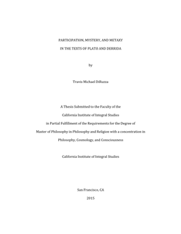 Participation, Mystery, and Metaxy in the Texts of Plato and Derrida