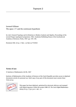 The Space $\Beta N $ and the Continuum Hypothesis