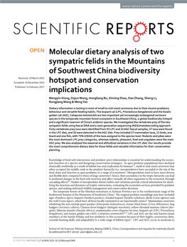 Molecular Dietary Analysis of Two Sympatric Felids in the Mountains Of