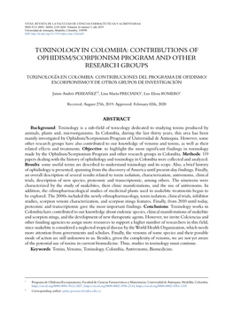 Toxinology in Colombia: Contributions of Ophidism/Scorpionism Program and Other Research Groups