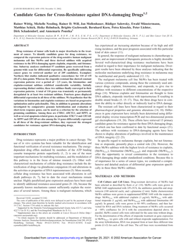 Candidate Genes for Cross-Resistance Against DNA-Damaging Drugs1,2