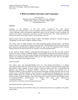 A Brief on Indian Literature and Languages