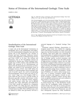 Status of Divisions of the International Geologic Time Scale