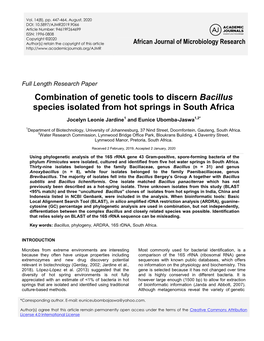 Combination of Genetic Tools to Discern Bacillus Species Isolated from Hot Springs in South Africa