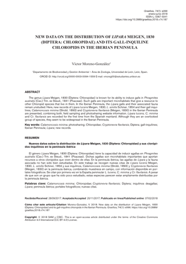 Diptera: Chloropidae) and Its Gall-Inquiline Chloropids in the Iberian Peninsula