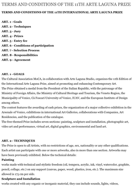 Terms and Conditions of the 11Th Arte Laguna Prize