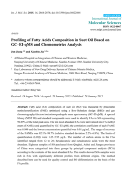 Profiling of Fatty Acids Composition in Suet Oil Based on GC–EI-Qms and Chemometrics Analysis