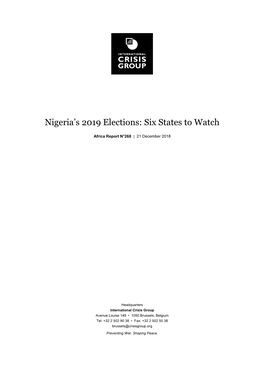 Nigeria's 2019 Elections: Six States to Watch