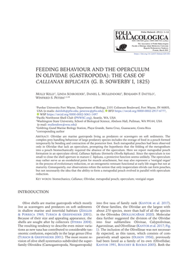 Feeding Behaviour and the Operculum in Olividae (Gastropoda): the Case of Callianax Biplicata (G