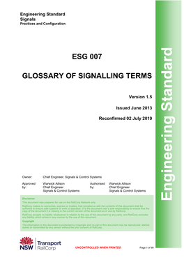 ESG 007 Glossary of Signalling Terms