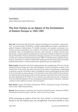 The Iron Curtain As an Aspect of the Sovietisation of Eastern Europe in 1949–1953