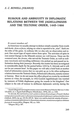 Rumour and Ambiguity in Diplomatic Relations Between the Jagiellonians and the Teutonic Order, 1445-1466