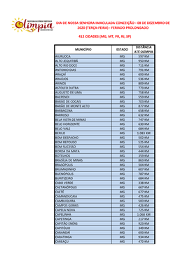 08 De Dezembro De 2020 (Terça-Feira) - Feriado Prolongado