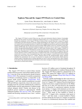 Typhoon Nina and the August 1975 Flood Over Central China