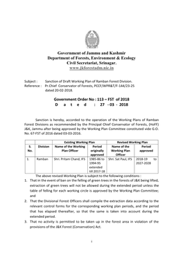 Government of Jammu and Kashmir Department of Forests, Environment & Ecology Civil Secretariat, Srinagar