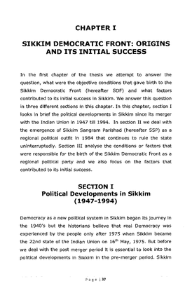 Chapter I Sikkim Democratic Front: Origins and Its Initial